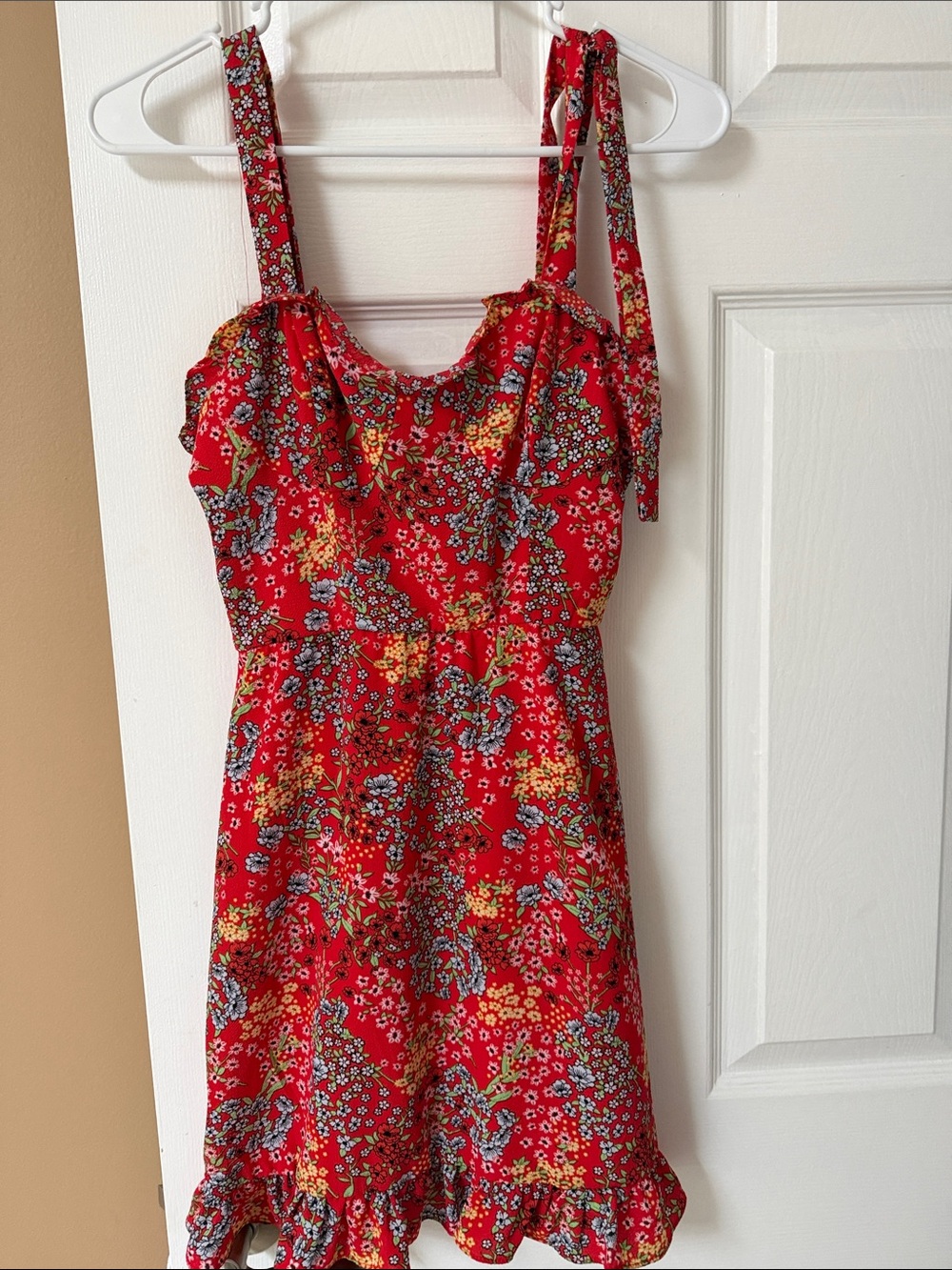 Red Floral Tie-Shoulder Sundress